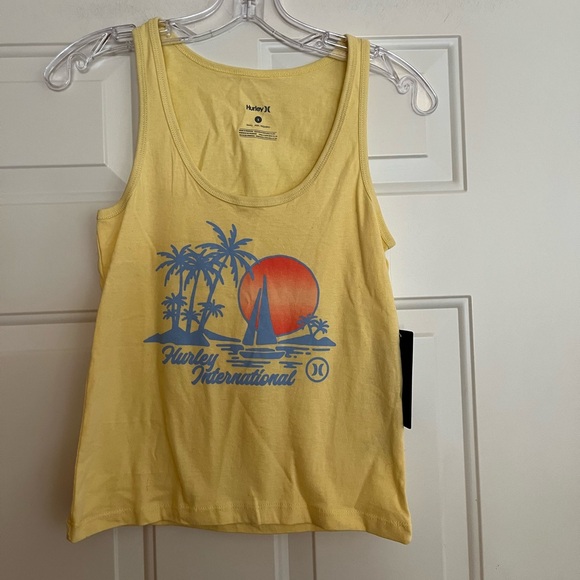 Hurley Tops - New women’s Hurley yellow pull over cotton silkscreen tank top. Size small